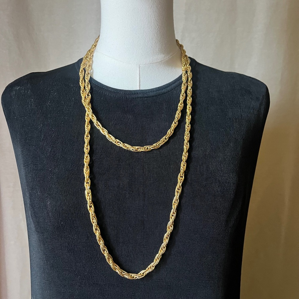 Vintage Gold Rope Chain Long Necklace 56" Layering Belt Convertible Statement